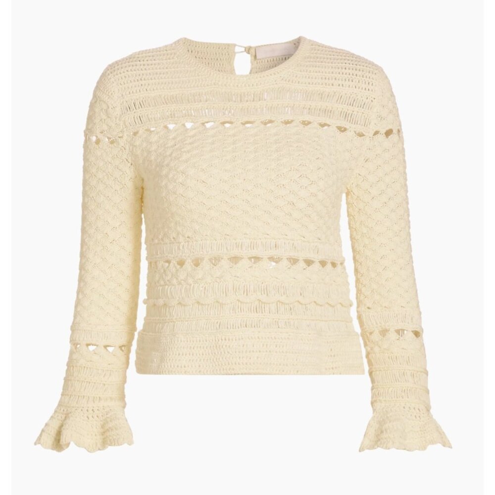 NWOT Zimmermann Waverly cream Crochet Crewneck Top shirt blouse size 0/ US 4